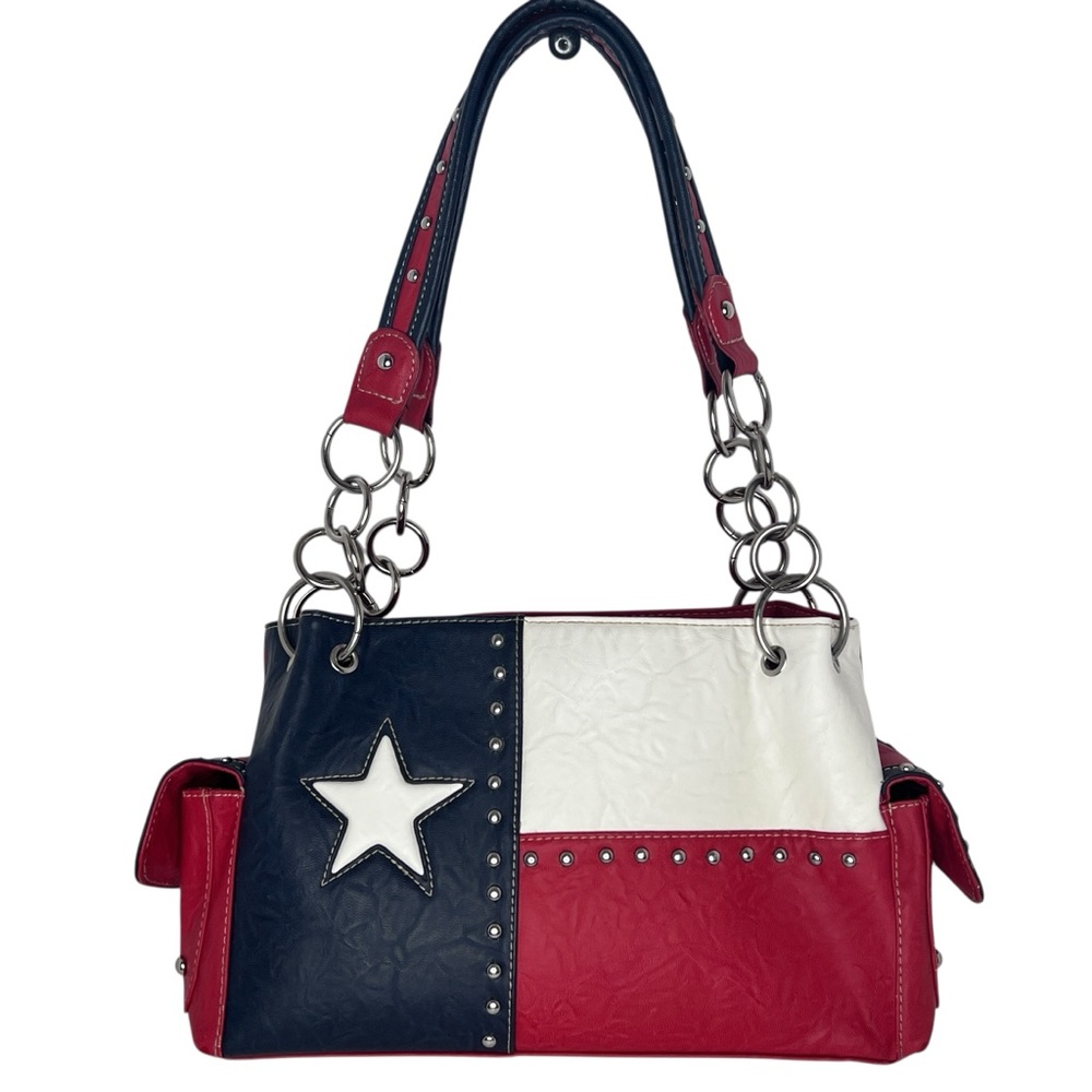 Montana West Texas Pride Red, White & Blue Studded Vegan Leather Western Handbag